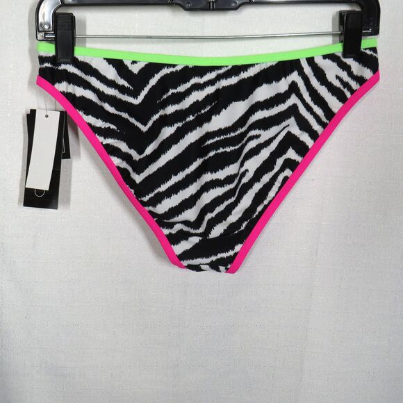 California Waves Retro Zebra Print Neon Trimmed Bikini Swim Bottoms Size M - Picture 3 of 8